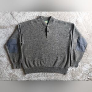 Vtg Cabelas Men's USA Green/Gray Wool Blend Shawl Henley Pullover Sweater | XL